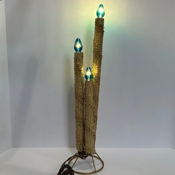 Vintage‎ MCM Gold Tinsel Mesh 3-Tier Electric Candelabra Christmas Centerpiece