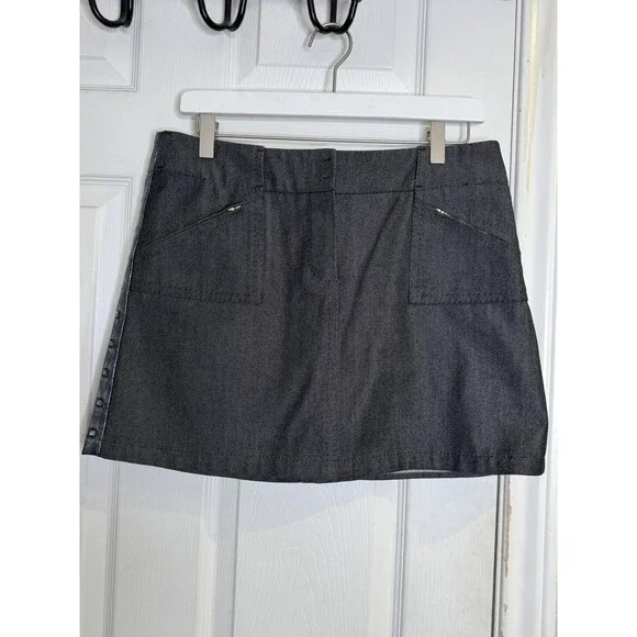 Louis Vuitton Skirt Womens 38 Black Wool Cotton Studded Mini Zip Pockets France