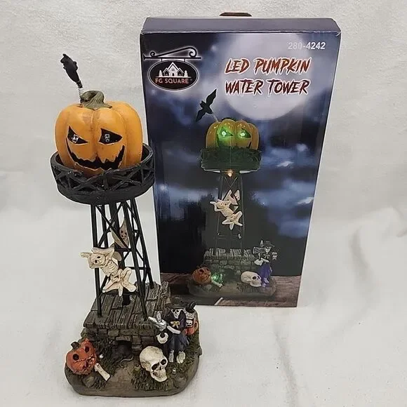 House Pumpkin Water Tower LED Spooky Jack-o'-Lantern Halloween FG Square