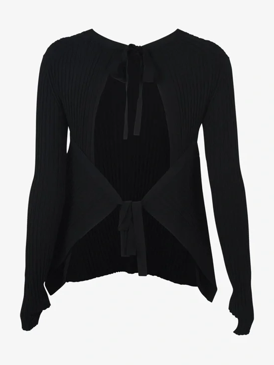 HELMUT LANG Ribbed Tie Back Sweater Black Size Small