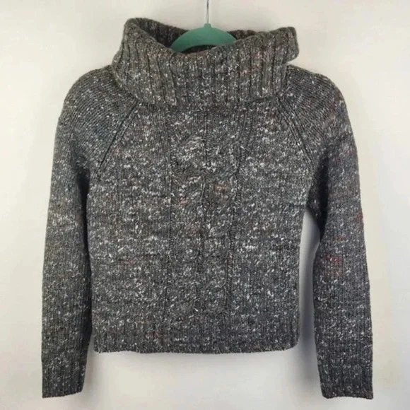 ! Jenni Kayne Wool Alpaca Silk Speckled Cropped Cable Knit Cowl Neck Sweat…