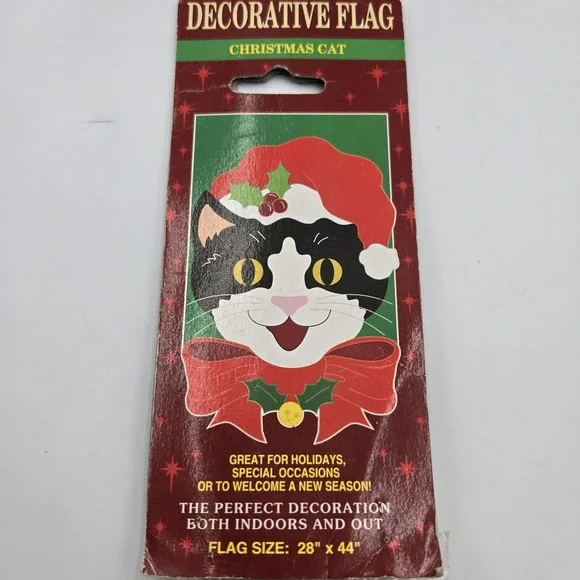 Vtg New Hanging Decor Flag NCE Christmas‎ Cat 28x44