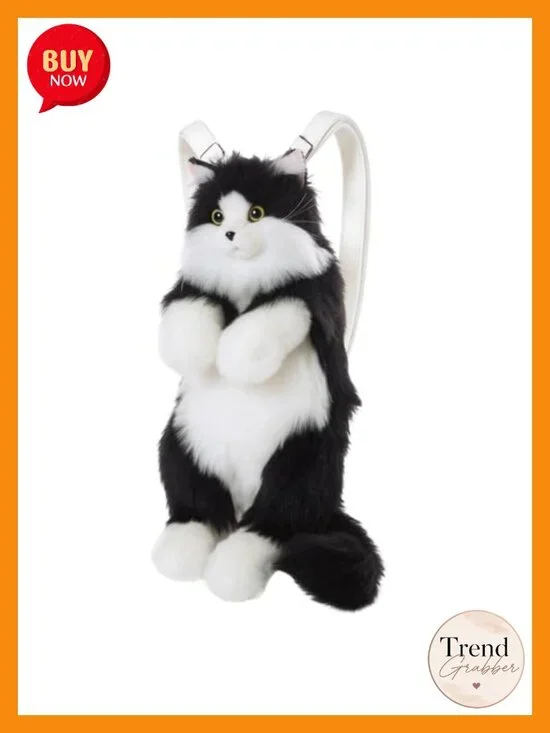 Stuffed Animal Backpack Tuxedo Cat Plush Bag Adjustable Strap Handcrafted