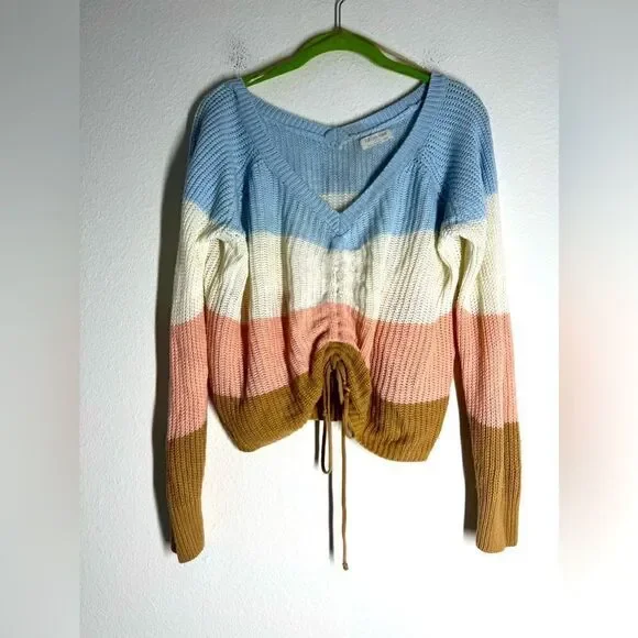 Full Circle Trends Women’s Knit Cropped Pullover Sweater Color Block SZ L