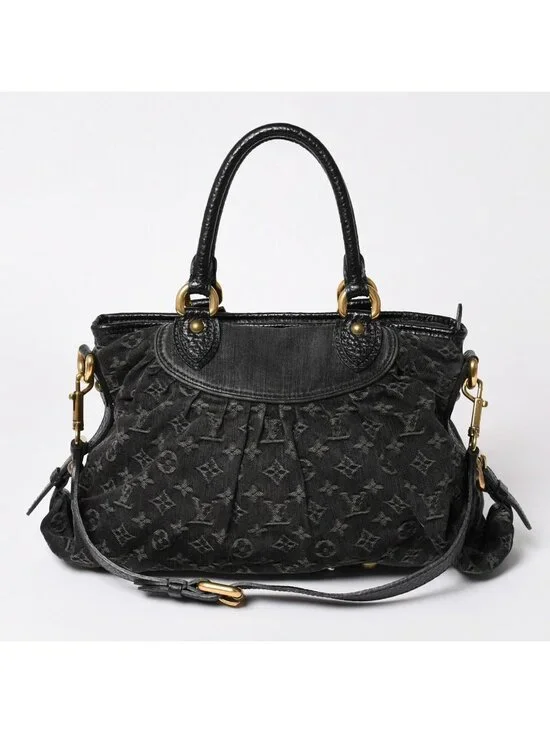 Louis Vuitton Neo Cabby MM Handbag Monogram Denim Black 2-Way Gold