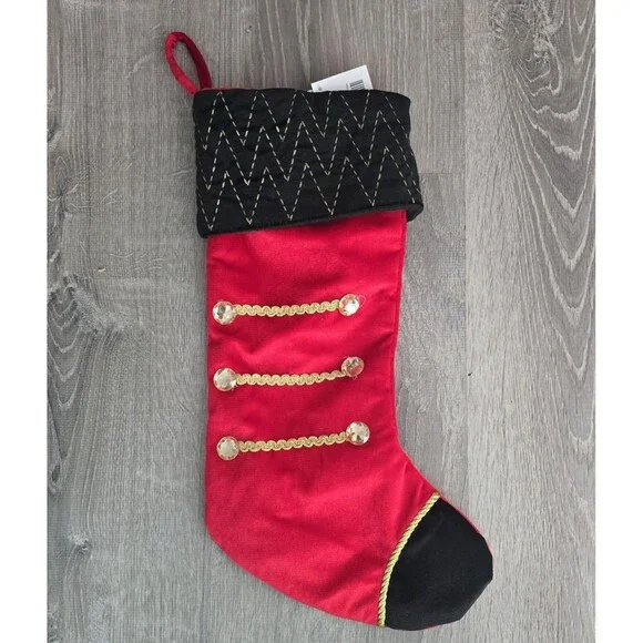 New Nutcracker Boot Theme Christmas Stocking Red Velvet, Gold & Black