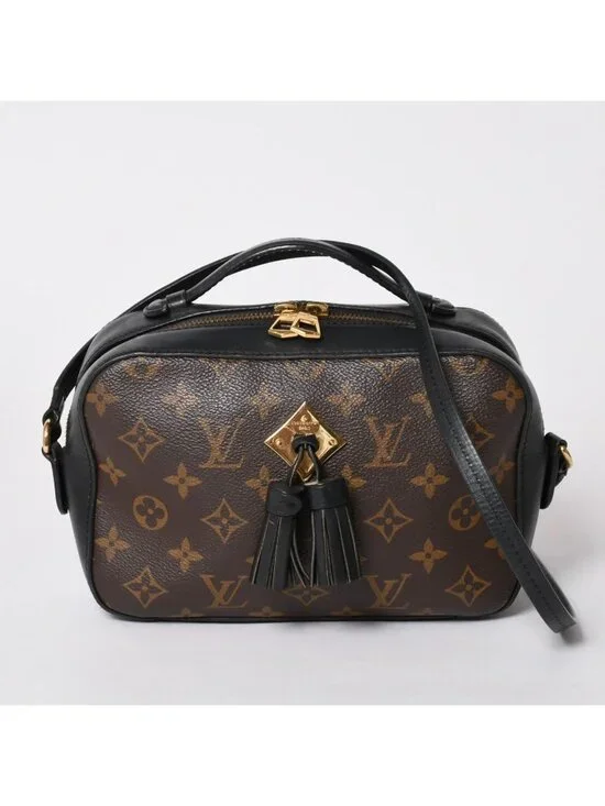 Louis Vuitton Saintonge Shoulder Bag Monogram Canvas Noir Calfskin Double