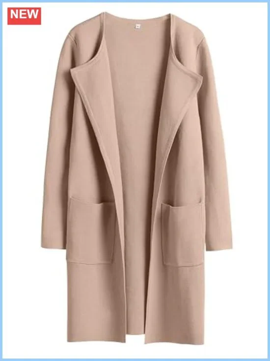 Open Front Knit Cardigan with Pockets, Long Sleeve, Lightweight, Loose Fit,