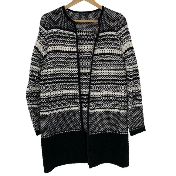 Ann Taylor Black and White Ombre Knit Sweater Coatigan, XS