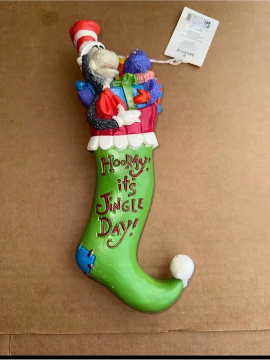 9.5” Dr. Seuss Green 'Hooray It's Jingle Day!' Holiday Stocking Ornament G8