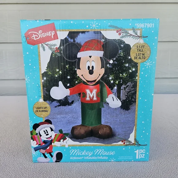 Gemmy Mickey Mouse LED Light Up Inflatable 3.5ft Christmas Disney Sweater