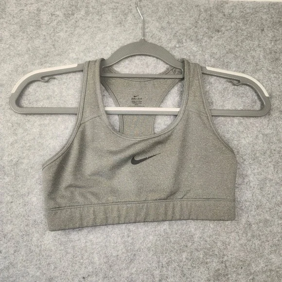 Nike Dri-FIT Racerback Sports Bra Heathered Grey Swoosh Logo Activewear