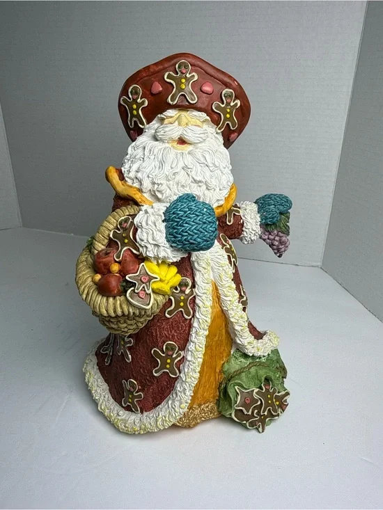 Holiday Santa Figurine with Gingerbread Accents - Red & Cream