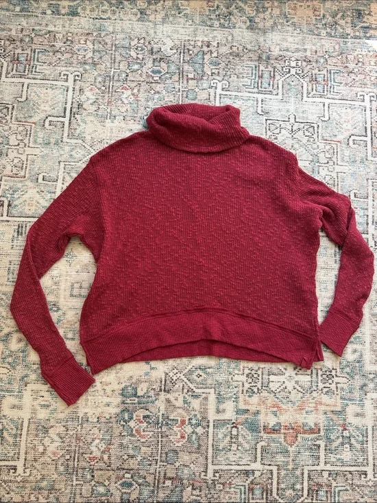 FREE PEOPLE Rib Knit Cowl Turtleneck long Sleeve Oversized Pullover Sweater xs