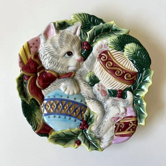 Vintage Fitz & Floyd Kristmas Kitty Christmas Cat Canape Plate 9
