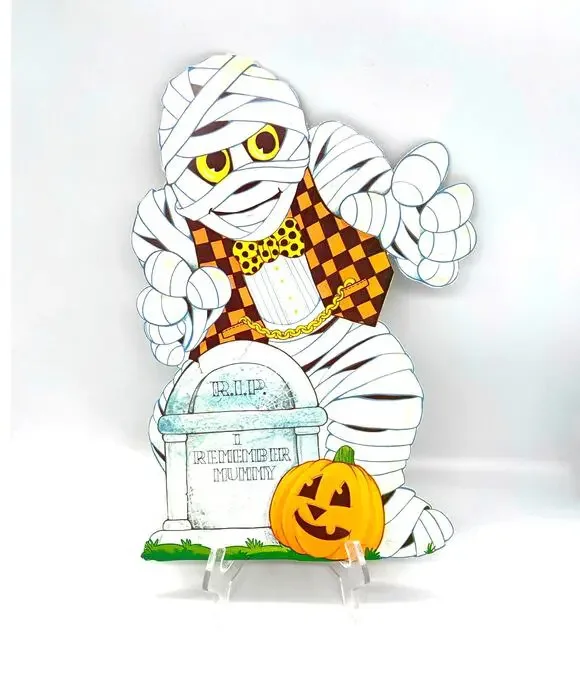 Vintage USA Halloween Die Cut Mummy at Grave Decoration Double Sided 14