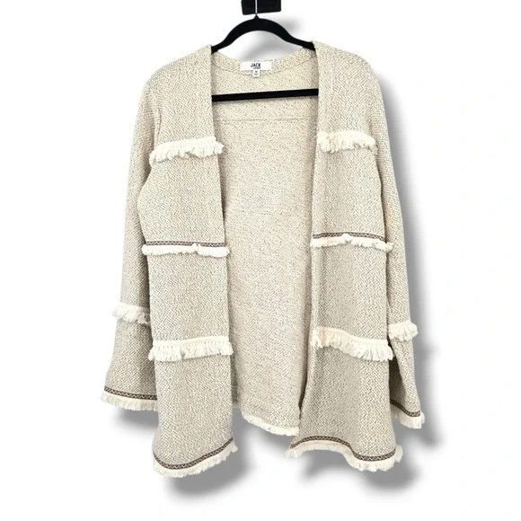 JACK by BB Dakota Cream Fringe Open Front‎ Cardigan Sweater Jacket M
