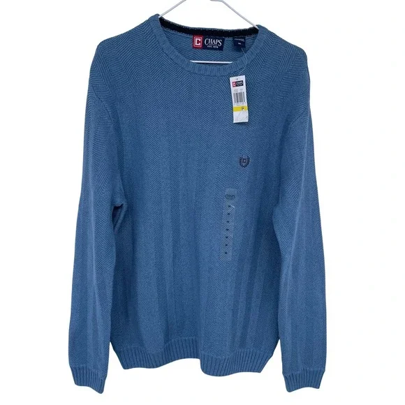 NEW Chaps Herringbone Knit Crewneck Sweater‎ Medium Women's Vtg Pullover Blue