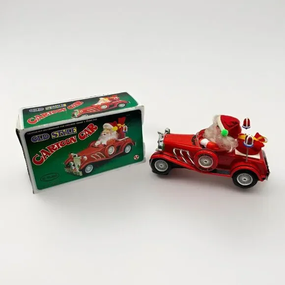 Vintage Santa 1984 12” Old Style Cartoon Car Toy Lights & Sound Works Box READ