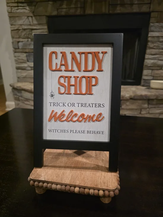 Candy Shop Welcome Sign in Black with Orange Accents-NEW