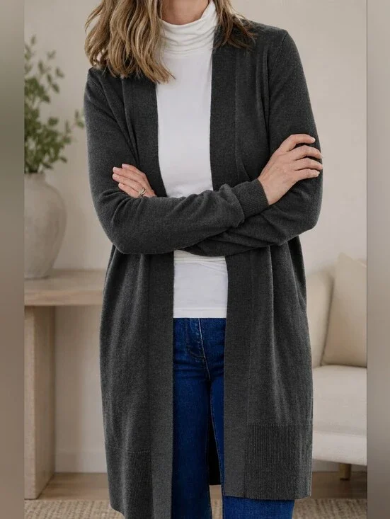 WOOLOVERS Cashemere and Merino Wool Edge to Edge Long Cardigan In Grey XL