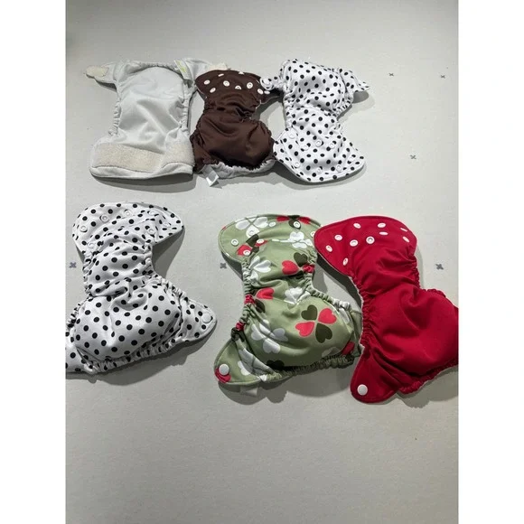 Lot of 6 Newborn and Small Reusable Cloth Diapers Snaps and Hook Loop Fasteners