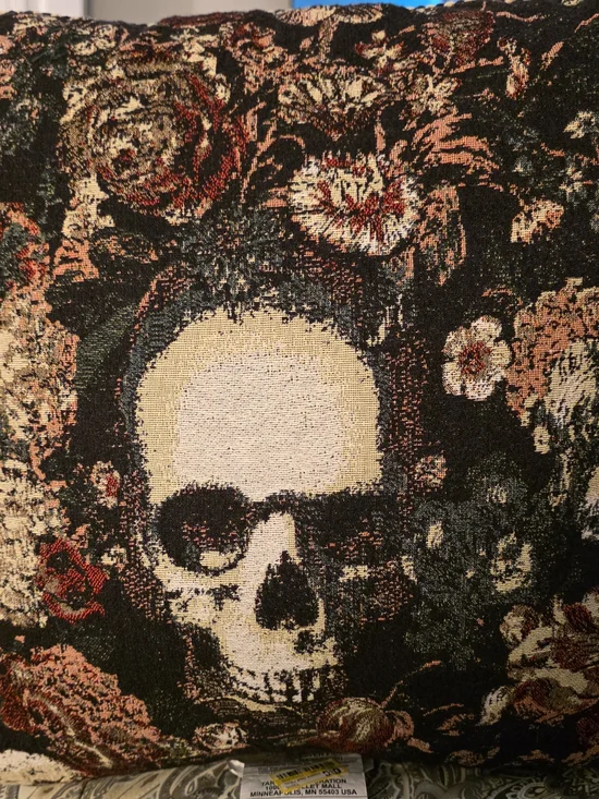 18x18 Threshold Gothic Skull and Floral Woven Wall Tapestry - Black, Cream, Red