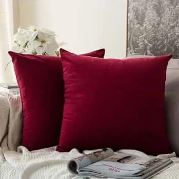 Pack of 2 Velvet Soft Solid Decorative Square Throw Pillow Covers Christmas Cush