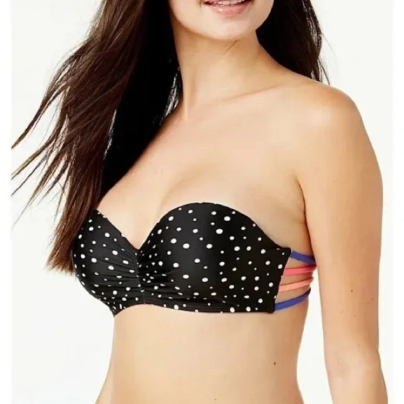 California Waves black polka dot bikini swim top size small