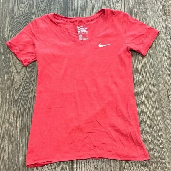 Nike Womens V-Neck T-Shirt Athletic Cut Short Sleeve Tri-Blend Red Size XL