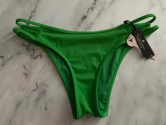 Victoria's Secret Swim Bikini Bottom Green Strappy Sides Brazilian Large L