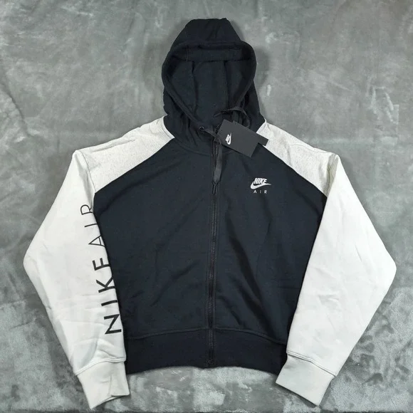 Nike Sportswear Air Hoodie Womens XL Black White Full Zip‎ Sweatshirt New