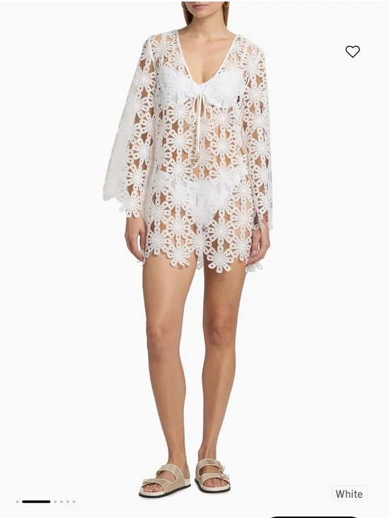 Milly White Floral Crochet Tie-Front Swim Coverup