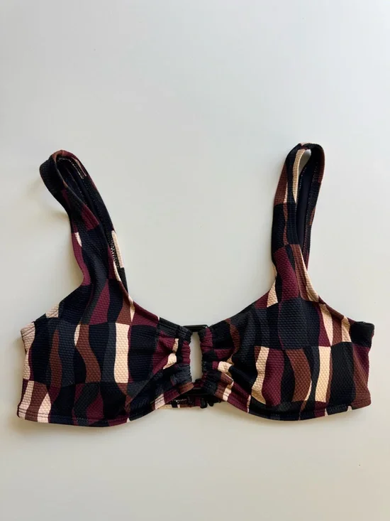 Old Navy Womens Swimsuit Top in Black, Burgundy & Brown Wave Print size medium
