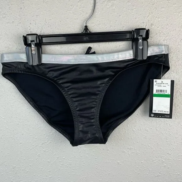 NWT Nike Black and Metallic Silver Swim Bottoms Size L