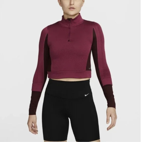 Nike Therma-FIT ADV Pullover 1/4 Zip Cropped Running‎ Top Maroon Womens Large