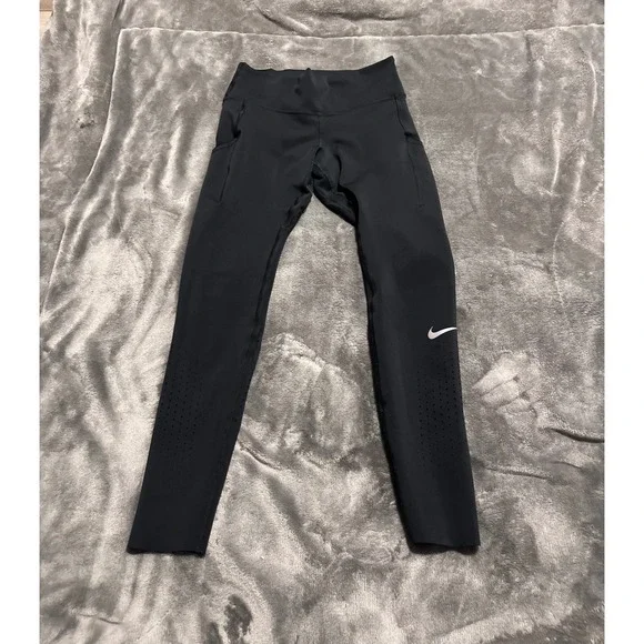 Nike Running Dri-FIT Epic Luxe Black Perforated Leggings Pockets Womens Small