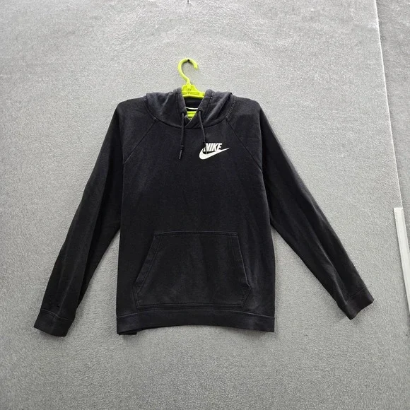 Nike Men Hoodie L Black Fleece Swoosh CI1192-010 Pullover Logo READ