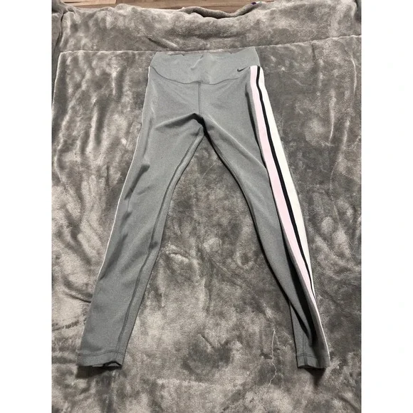 Nike Dri-FIT Womens Gray High Rise Side Stripe Athletic Leggings Size M