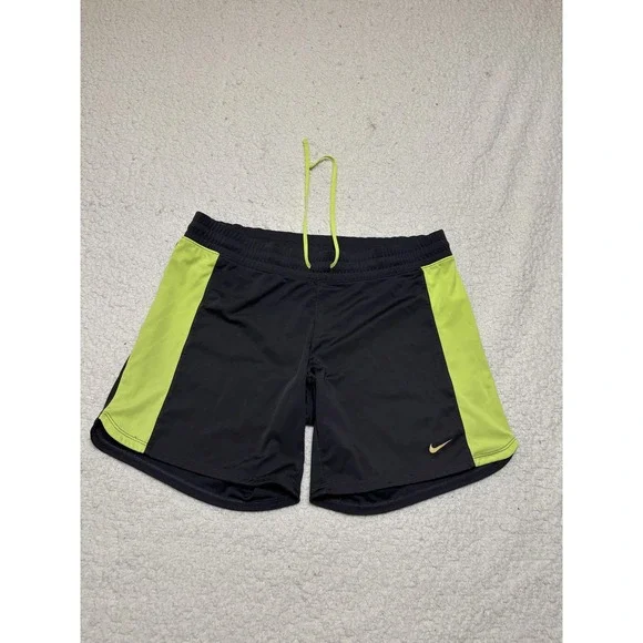 Nike Womens Athletic Shorts Black Neon Green 29 Polyester Knit Running Shorts