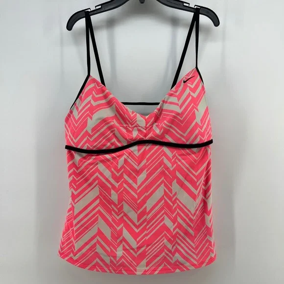 Nike Womens Pink Chevron Tankini Swim Top Size 16 Geometric Athletic V-Neck‎