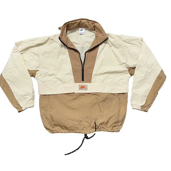 Nike Women's Heritage Windrunner Anorak Hooded Half Zip Tan Jacket Size Xsmall