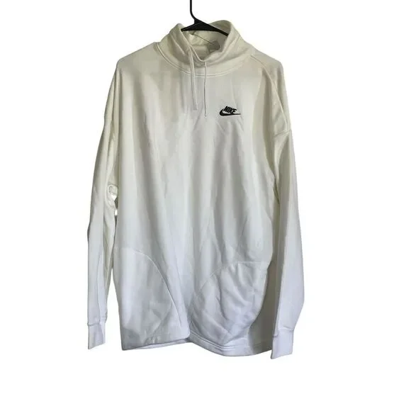 New Nike Women White Sportswear Club Fleece Oversized Mock Neck Sweatshirt Large