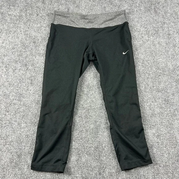 Nike Running Leggings Womens Medium Black Grey Dri Cropped Athletic‎ Yoga Pants