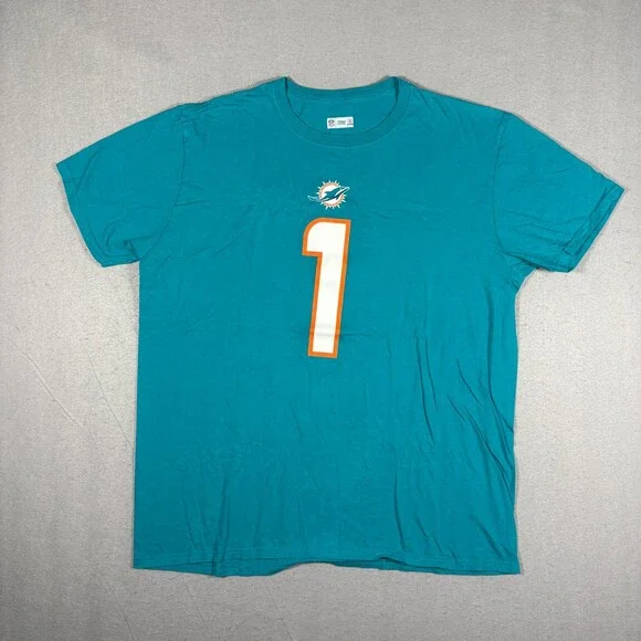NFL Miami Dolphins #1 Tua Tagovailoa Teal & Orange T-shirt Size XL