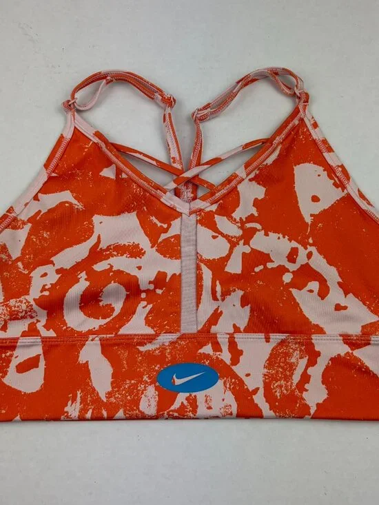 Nike Women's Dri-FIT Indy Icon Clash Sports Bra Orange And Pink Print Size Med