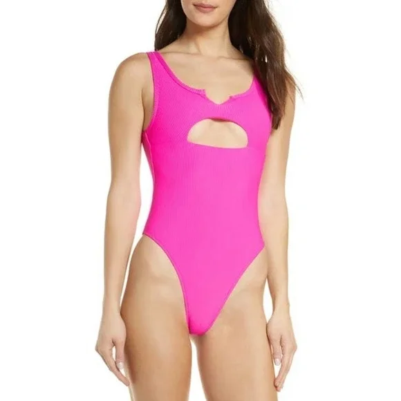 Frankies Bikinis Cody Cutout One-Piece iSwimsuit n Pink NWT Size XS