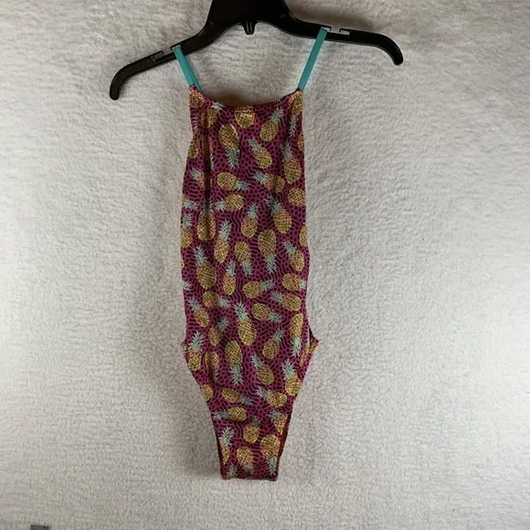 Speedo Swimsuit Womens 32 Pineapple Print Stretch Tie Back‎ Beach One Piece 8078