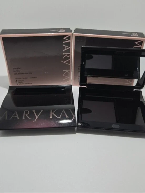 2 Mary Kay Glossy Black Compact Case with Mirror