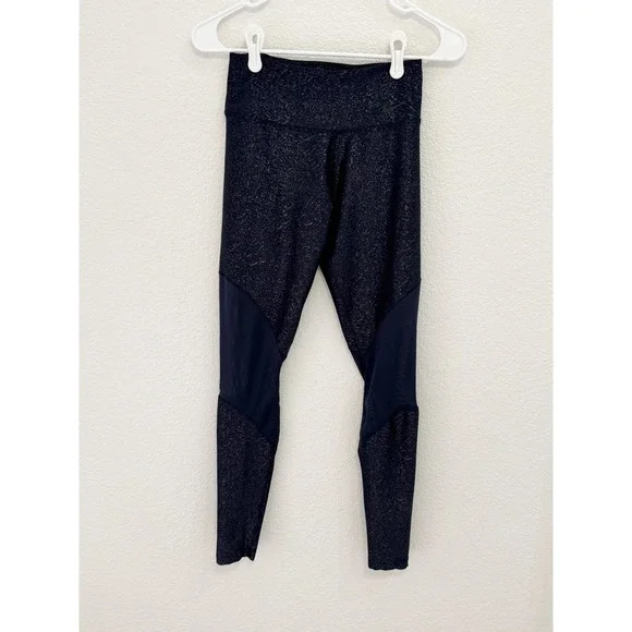 Nike Dri-FIT Navy Blue Metallic Silver Foil Speckle Mesh Panel Leggings XS